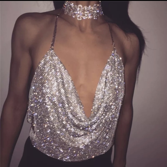 NWt Sexy Rhinestone Summer Party Crop Top S: Small-Medium - Picture 4 of 11